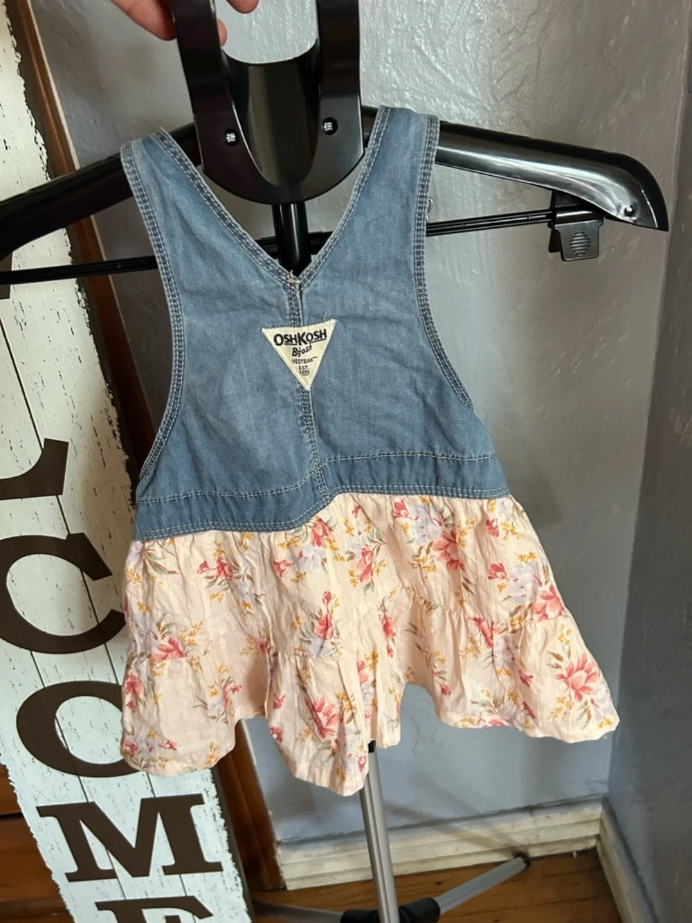 OshKosh B'gosh Denim Bib Skirtall with Pink Floral Skirt